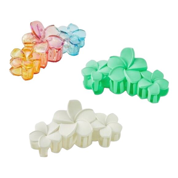 NEW Flower Ombre + Solid Claw Hair Clip Set 3pc Wild Fable Pink Green White NWT - Picture 5 of 5